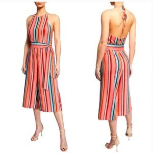 Alice + Olivia Lucie Striped Cropped Wide Leg Halter Jumpsuit